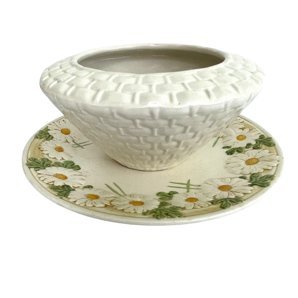 Metlox Poppytrail Daisy Basketweave Planter Gravy Bowl California Pottery Boho